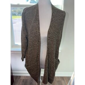 Sparrow Anthropologie Marled Knit Open Front Cardigan Pockets Olive Green Small